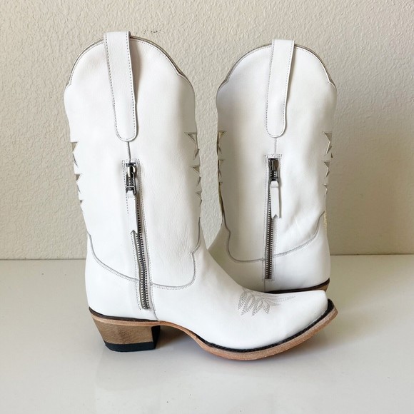 Junk Gypsy Womens Boots Sz 7.5 White Silver Stars Snip Toe Fringe Shortie Zipper - Picture 9 of 12